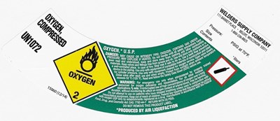 Oxygen Hp Shoulder Label (Welders Supply Oxygen Compressed Sl)
